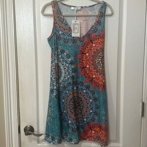 Coeur de vague Sz S aqua, orange, multicolor sleeveless V-neck dress NWT
